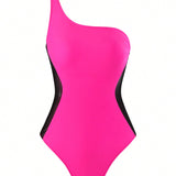 Swim Vcay Traje De Bano De Una Pieza De Color En Contraste Con Un Hombro Para Mujer Carnaval