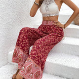 VCAY Pantalones Anchos Flojos De Estampado Floral Para Mujeres En Vacaciones