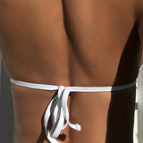 Swim Parte superior de bikini de cuello halter de dos tonos con borde de metal para mujeres, ideal para verano, playa, natacion y vacaciones