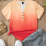 VCAY Women's Plus Size Ombre Floral Petals Print Short Sleeve T-Shirt