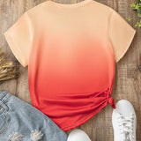 VCAY Women's Plus Size Ombre Floral Petals Print Short Sleeve T-Shirt