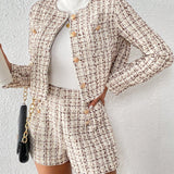 Frenchy Chaqueta Y Pantalones Cortos De Tweed Con Botones Y Cuello Redondo