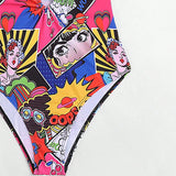 Swim Traje De Bano De Una Pieza Con Estampado De Personajes De Dibujos Animados Para Mujer Con Tirantes Al Cuello