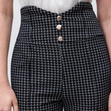 BIZwear Pantalones De Cuadros De Cintura Alta Para Mujeres Con Detalles De Botones
