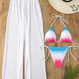 Conjunto De Bikini Degradado Con Cuello Halter