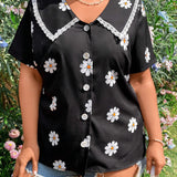 Camisa De a Grande Con Cuello De Muneca Estampado Floral