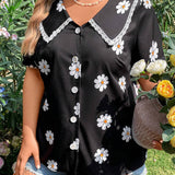 Camisa De a Grande Con Cuello De Muneca Estampado Floral