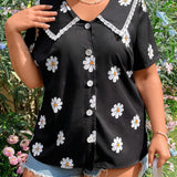 Camisa De a Grande Con Cuello De Muneca Estampado Floral