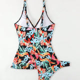 Swim Conjunto de tankini de traje de bano de mujer con estampado floral y de plantas, traje de bano de vacaciones