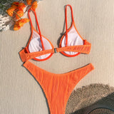 Swim Basics Conjunto de bikini con textura solida y aros, traje de bano de verano para playa