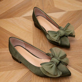 Zapatos Planos Bajos De Tacón Bajo Para Mujer Con Diseño De Lazo Y Color Sólido, Adecuados Para Uso Diario En Todas Las Estaciones