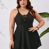 Swim Curve Conjunto de tankini de tirantes cruzados y lazo, unicolor y talla grande, traje de bano para playa y vacaciones