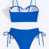 Swim Conjunto de bikini push-up para mujer con copas y bordes de volantes empalmados, parte superior estilo camisola, traje de bano de vacaciones