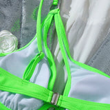 Swim Conjunto de bikini de un hombro verde neon fluorescente para playa de verano