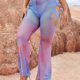 SXY Pantalones Acampanados Con Estampado Ombre Y Diseno De Huecos Transparentes Para Vacaciones De Verano En La Playa O Festivales De Musica