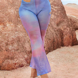 SXY Pantalones Acampanados Con Estampado Ombre Y Diseno De Huecos Transparentes Para Vacaciones De Verano En La Playa O Festivales De Musica