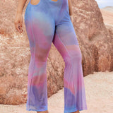 SXY Pantalones Acampanados Con Estampado Ombre Y Diseno De Huecos Transparentes Para Vacaciones De Verano En La Playa O Festivales De Musica