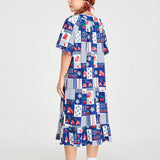 ROMWE Kawaii Vestido De Casa Vintage Estilo Tiempo De Familia Con Estampado De Fresa Y Parches