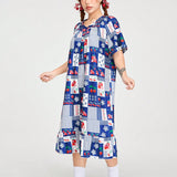 ROMWE Kawaii Vestido De Casa Vintage Estilo Tiempo De Familia Con Estampado De Fresa Y Parches