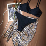 VCAY Conjunto De Traje De Bano Bikini Con Estampado De Leopardo Y Patchwork