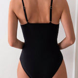 Swim Traje De Bano De Una Pieza En Color Solido Para Mujer Con Arrugas Y Correas