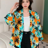 DAZY kimono Suelto Con Estampado De Arboles De Coco Y Apertura Frontal