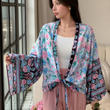 DAZY Cardigan kimono De Manga Murcielago Con Estampado De Flores