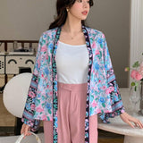 DAZY Cardigan kimono De Manga Murcielago Con Estampado De Flores