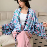 DAZY Cardigan kimono De Manga Murcielago Con Estampado De Flores