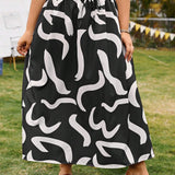 Essnce Plus Size Casual Random Print Midi Skirt