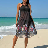 Swim Vcay Vestido De Malla Transparente Para Mujer Con Estampado Floral, Para La Playa, Verano, Vacaciones, Viajes, Festivales Y Fiestas En La Piscina