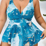 Swim Lushore Conjunto de tankini para mujeres de talla grande con estampado de marmol en la parte superior