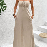 Unity Women's Solid Color Wide Leg Jumpsuit With Spaghetti Straps