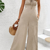 Unity Women's Solid Color Wide Leg Jumpsuit With Spaghetti Straps