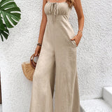 Unity Women's Solid Color Wide Leg Jumpsuit With Spaghetti Straps