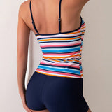 Swim Lushore Conjunto De Tankini Con Camiseta De Tirantes Y Pantalones Cortos A Rayas De Cuello Redondo Para Mujeres, Para Verano, Playa, Luna De Miel, Viaje, Vacaciones, Piscina