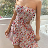 WYWH Floral Print Strapless Backless Jumpsuit