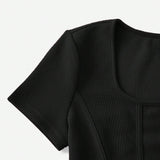 EZwear Camiseta bajo panuelo de cuello cuadrado con costura detalle