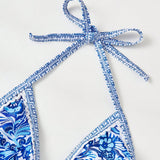 Swim Vcay Conjunto de bikini de verano para playa de talla grande con ajuste limpio e impresion completa, cuello halter en forma de V