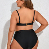 Swim Curve Conjunto de bikini de dos piezas para mujeres de talla grande con copas recortadas y recorte, traje de bano de playa de verano