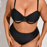 Swim Curve Conjunto de bikini de dos piezas para mujeres de talla grande con copas recortadas y recorte, traje de bano de playa de verano