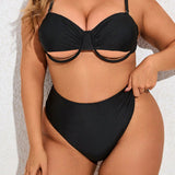 Swim Curve Conjunto de bikini de dos piezas para mujeres de talla grande con copas recortadas y recorte, traje de bano de playa de verano