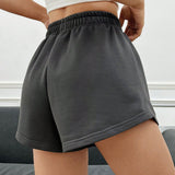 EZwear Pantalones Cortos Casuales De Cintura Elastica Y Color Solido Para Mujeres
