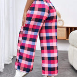 EZwear Pantalones Anchos A Cuadros Con Decoracion De Lazo