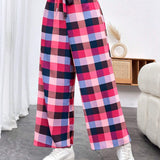 EZwear Pantalones Anchos A Cuadros Con Decoracion De Lazo