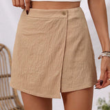 LUNE Pantalones Cortos Irregulares Casuales Estilo Rural De Color Albaricoque Para Mujer