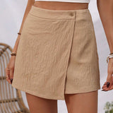 LUNE Pantalones Cortos Irregulares Casuales Estilo Rural De Color Albaricoque Para Mujer