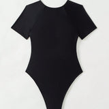 Swim Chicsea Traje de bano de una pieza para mujer con cremallera frontal y mangas cortas para la playa de verano