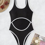 Swim Vcay Traje De Bano De Una Pieza Para Mujer Con Ribete De Contraste Y Diseno Con Cortes Para Verano, Playa, Natacion, Vacaciones