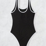 Swim Vcay Traje De Bano De Una Pieza Para Mujer Con Ribete De Contraste Y Diseno Con Cortes Para Verano, Playa, Natacion, Vacaciones